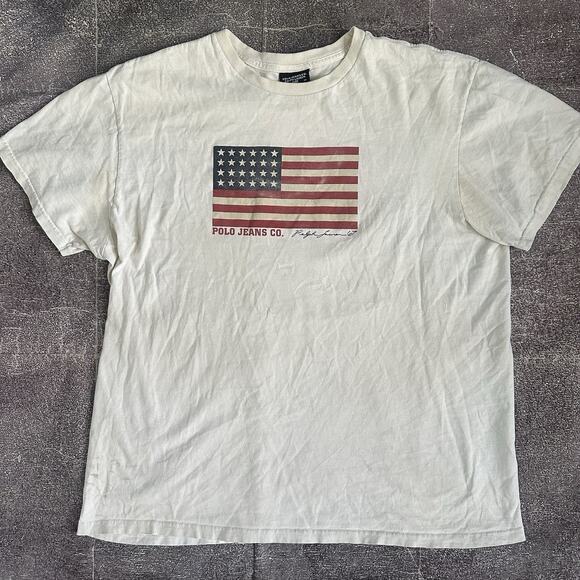 Polo by Ralph Lauren Other - Men's Vintage Y2K Polo Ralph Lauren Jeans Co Flag Logo White T Shirt Tee Sz XL